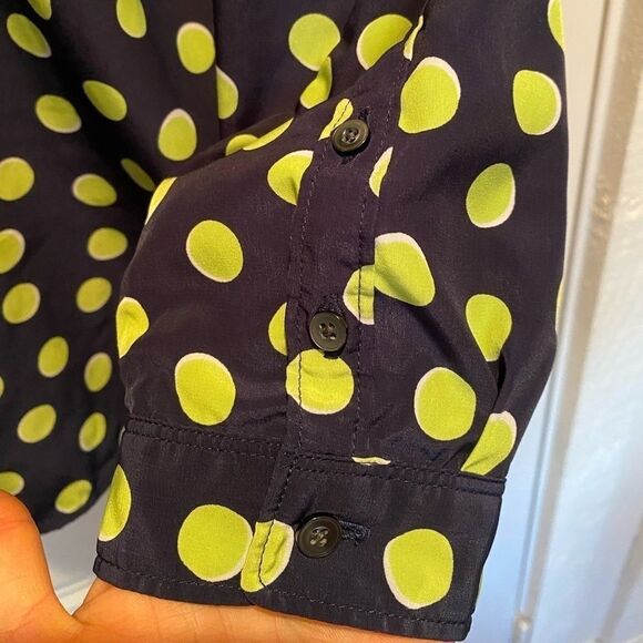 Gap navy and lime polka dot long sleeve blouse - Picture 7 of 10